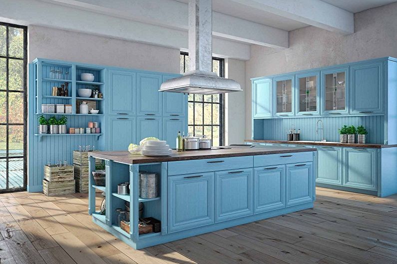 Blå kjøkken i Provence -stil - Interiørdesign