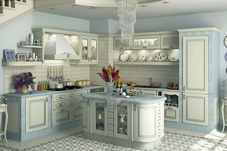 Cocina azul de estilo provenzal - Diseño de interiores