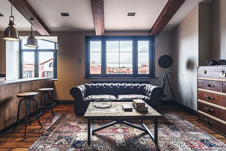 Interiorul unui apartament în stil mansardă cu două etaje - fotografie