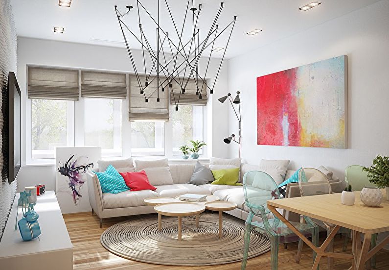 Design de sala de estar pequena em estilo escandinavo