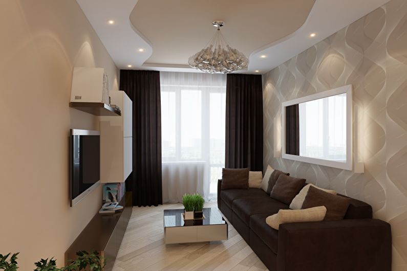 Pequena sala de estar em tons de marrom - design de interiores