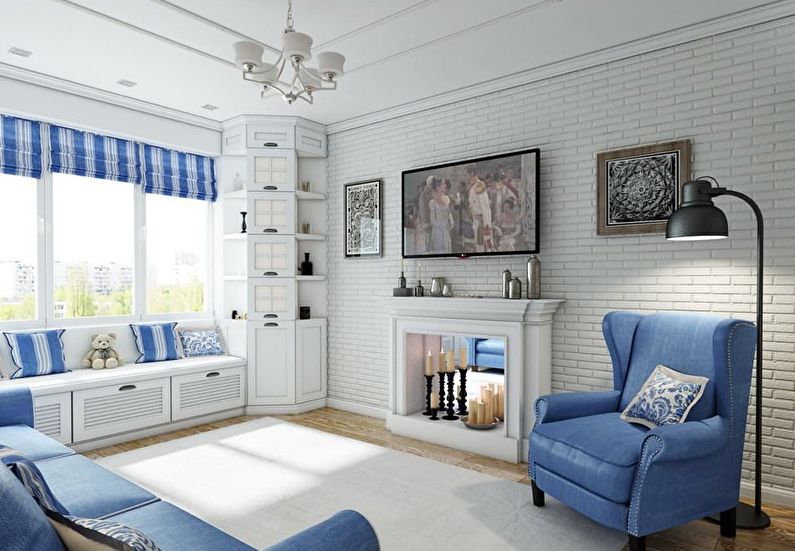 Malá hranatá obývačka - interiérový dizajn