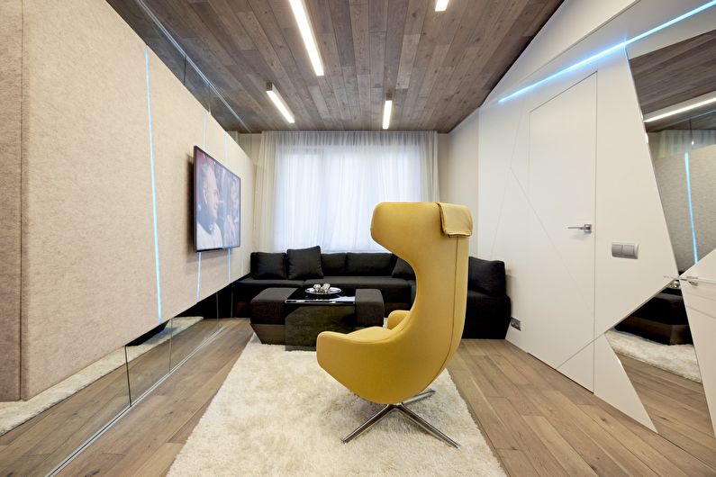 Úzka (obdĺžniková) malá obývačka - interiérový dizajn