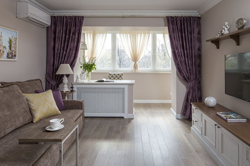 Kombinácia malej obývačky s balkónom alebo lodžiou - interiérový dizajn