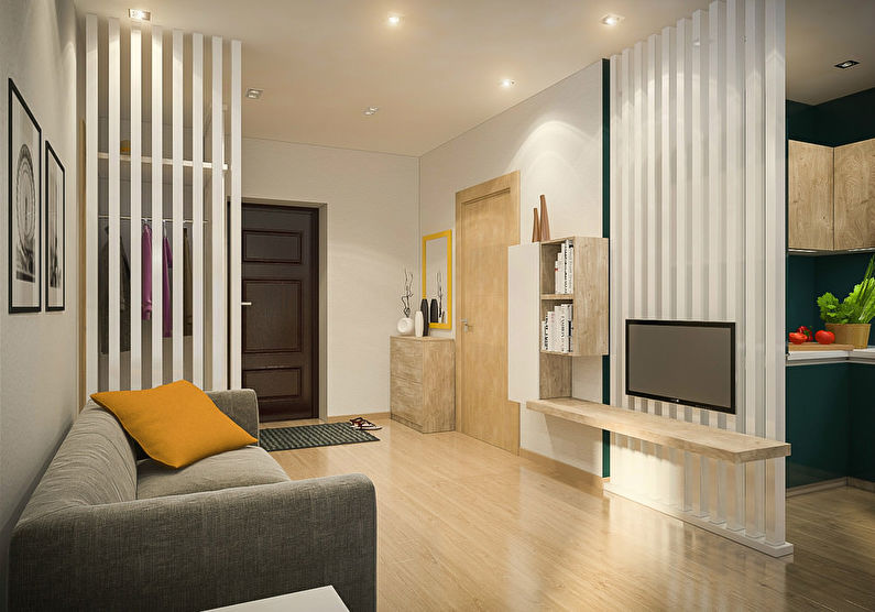 Kombinera ett litet vardagsrum med en hall eller korridor - inredning