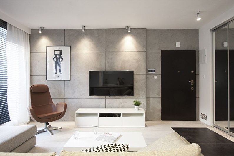 Kombinácia malej obývačky s chodbou alebo chodbou - interiérový dizajn