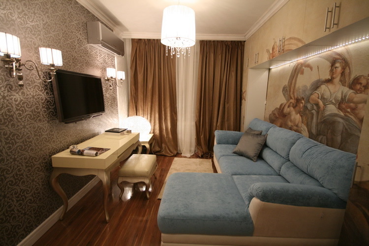 Projeto de uma pequena sala de estar em estilo clássico