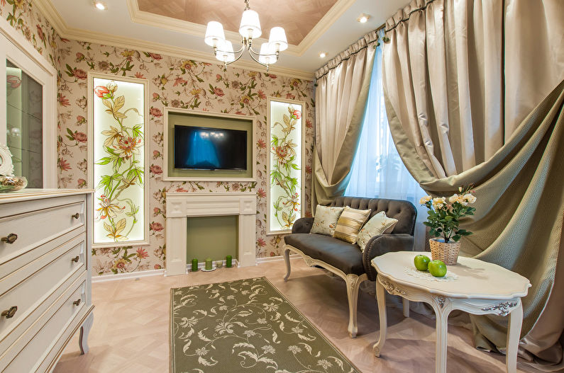 Projeto de uma pequena sala de estar em estilo provençal