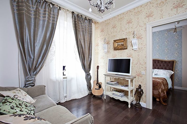 Projeto de uma pequena sala de estar em estilo provençal
