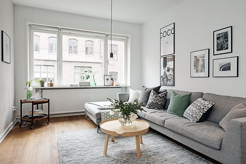 Liten skandinavisk stue - interiørdesign