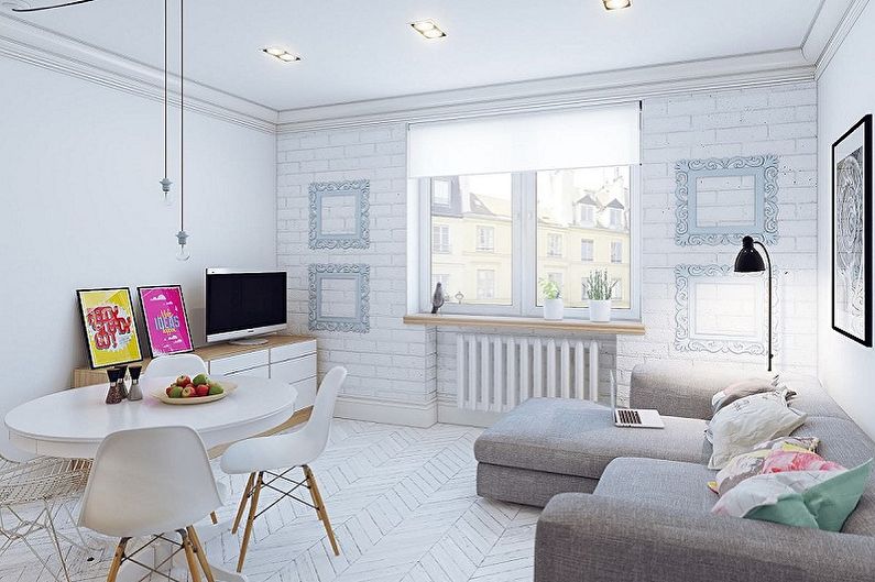 Liten skandinavisk stue - interiørdesign