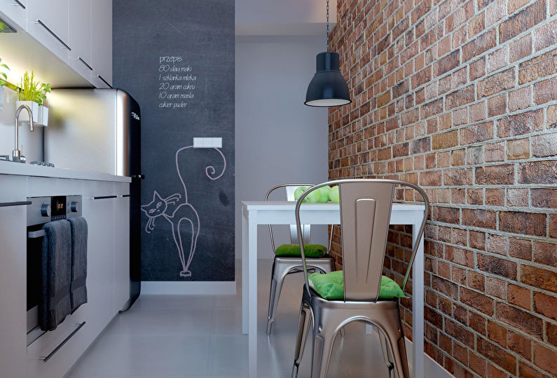 Pequena cozinha em estilo loft - design de interiores
