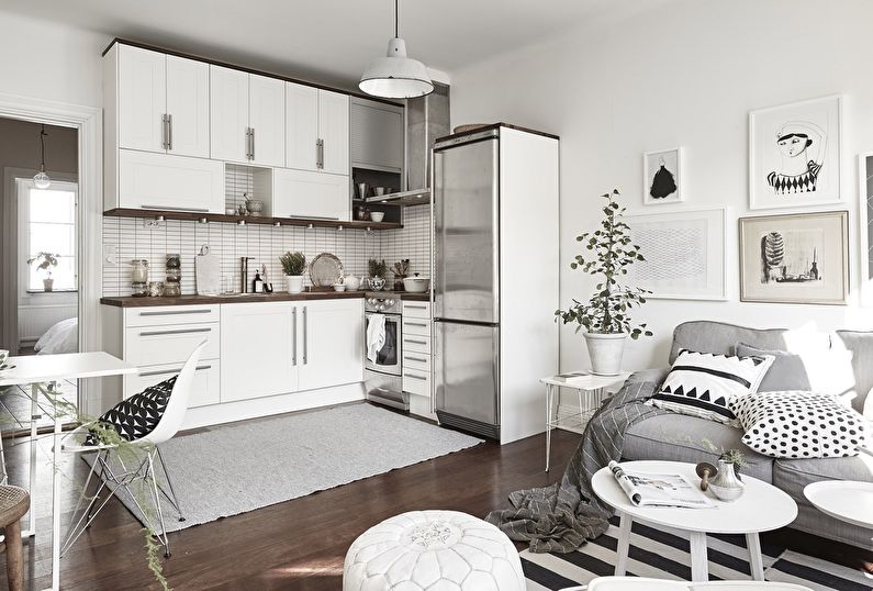 Kombinácia malej kuchyne s obývacou izbou - interiérový dizajn