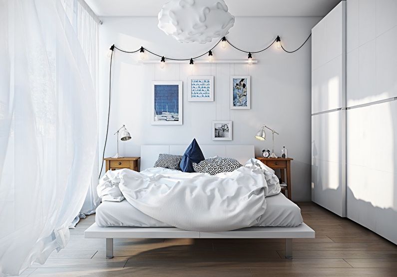Diseño de un dormitorio pequeño en blanco - foto