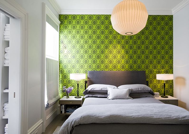 Design av ett litet sovrum i gröna färger - foto