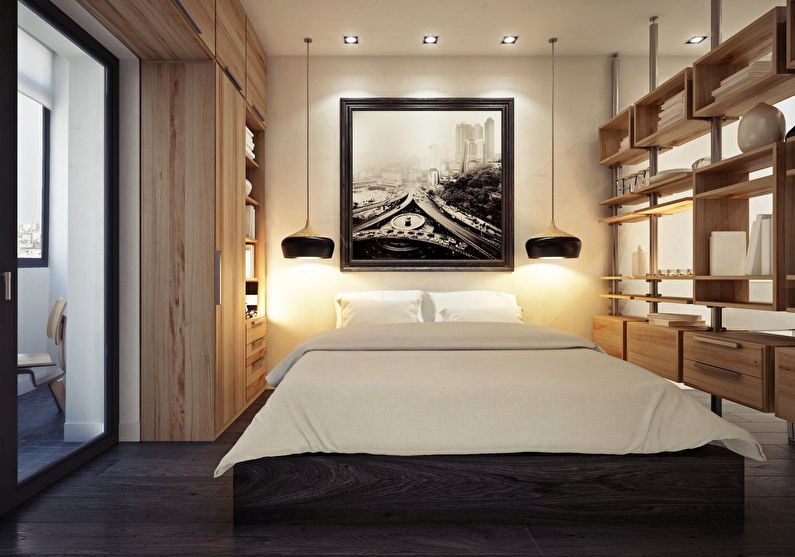 Design av ett litet sovrum i modern stil - foto