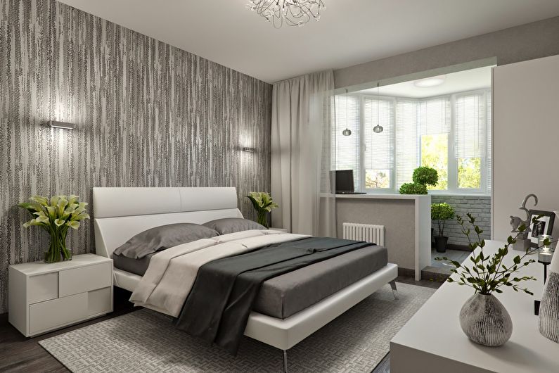 Kombinera ett litet sovrum med balkong eller loggia - fotodesign