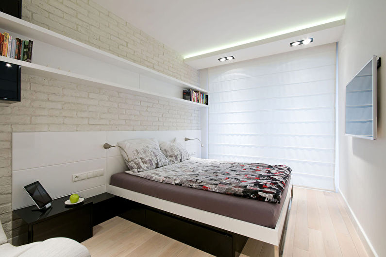 Diseño de dormitorio pequeño 12 metros cuadrados. - Foto