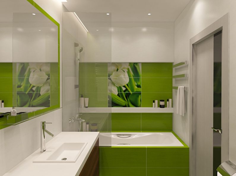 Projekt łazienki 3 mkw. w odcieniach zieleni - zdjęcie