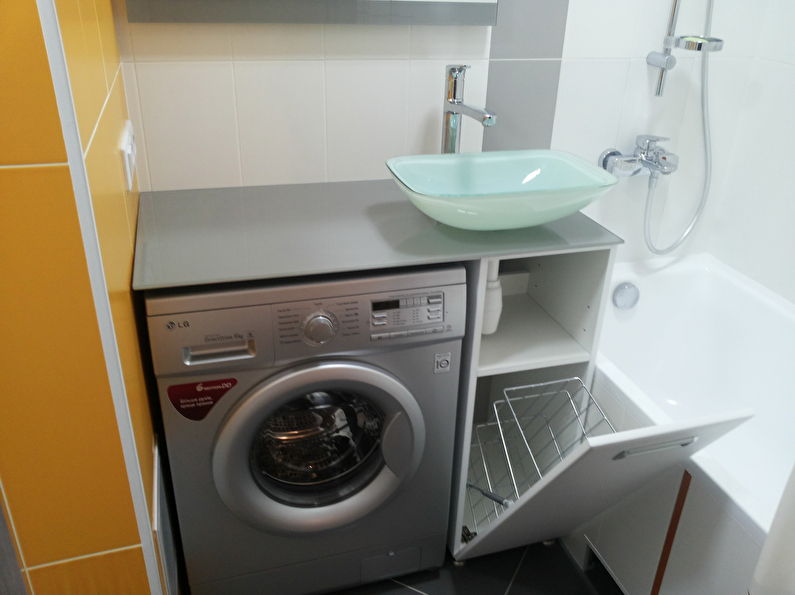 Vaskemaskin under vasken - baderomsdesign 3 kvm.