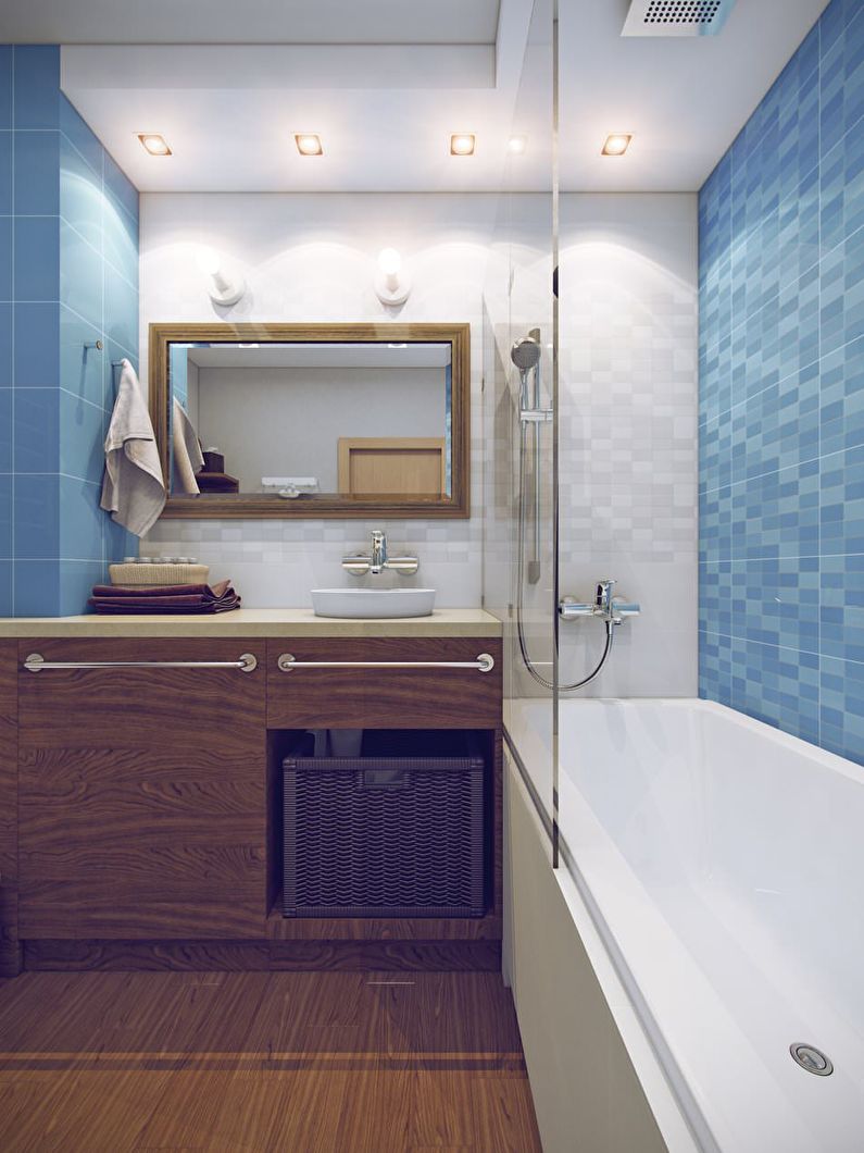 Projekt łazienki 3 mkw. w kolorze niebieskim - zdjęcie