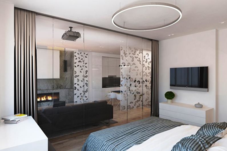 Dormitor-cameră de zi - Proiectare apartament cu o cameră 33 mp