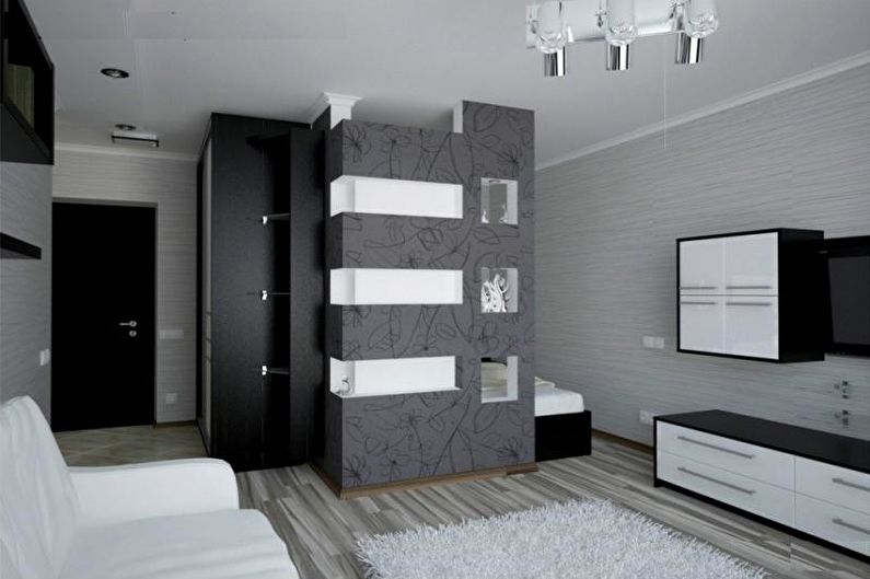 Proiectarea unui apartament cu o cameră de 33 mp - Garderoba in perete
