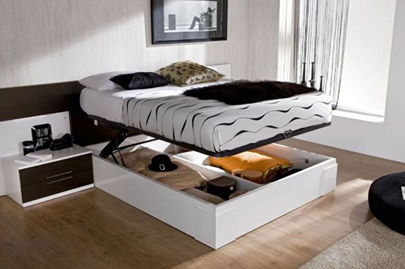 Σχεδιασμός διαμερίσματος ενός δωματίου 33 τ.μ. - Κρεβάτι με κουτί αντί για πόδια