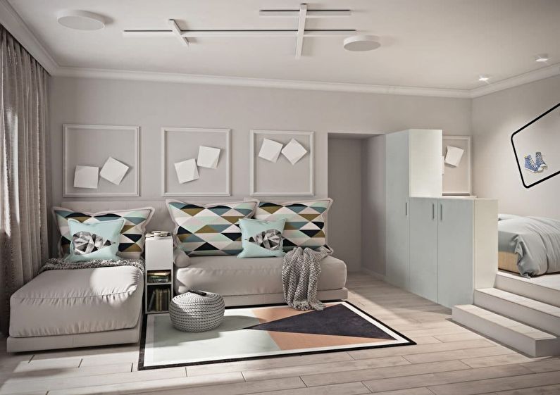 Jednoizbový byt 40 m2 pre trojčlennú rodinu - interiérový dizajn
