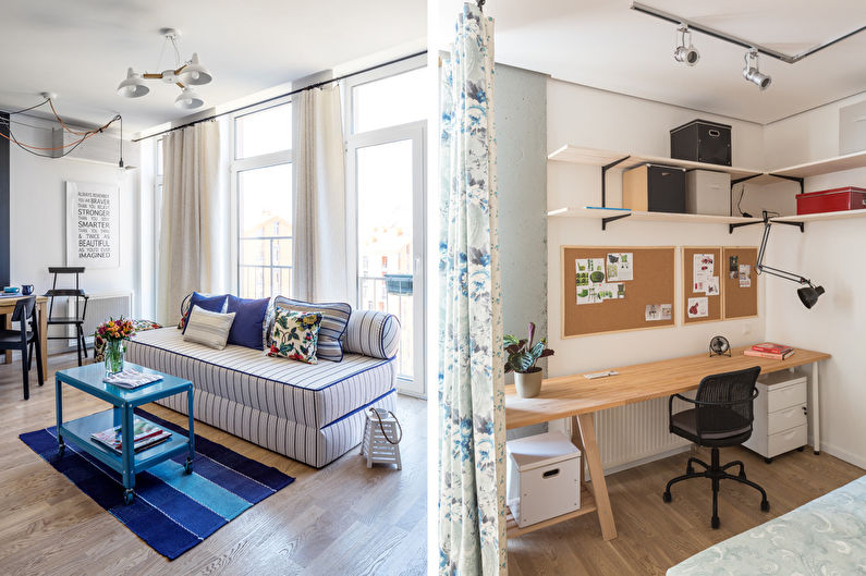 El diseño de un apartamento de una habitación de 40 metros cuadrados. en Kiev