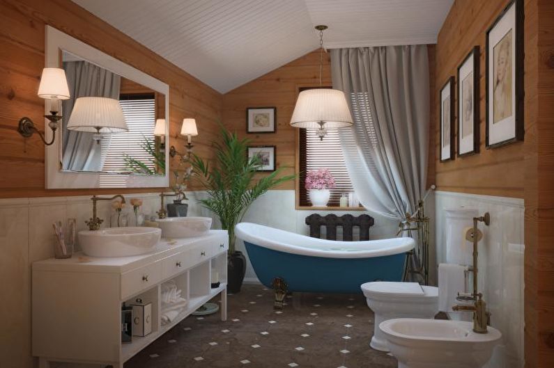 Baño combinado en estilo provenzal - Diseño de interiores