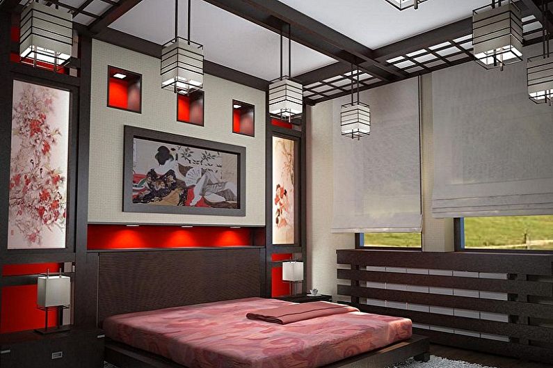 Dormitorio 15 metros cuadrados. Estilo japonés - Diseño de interiores