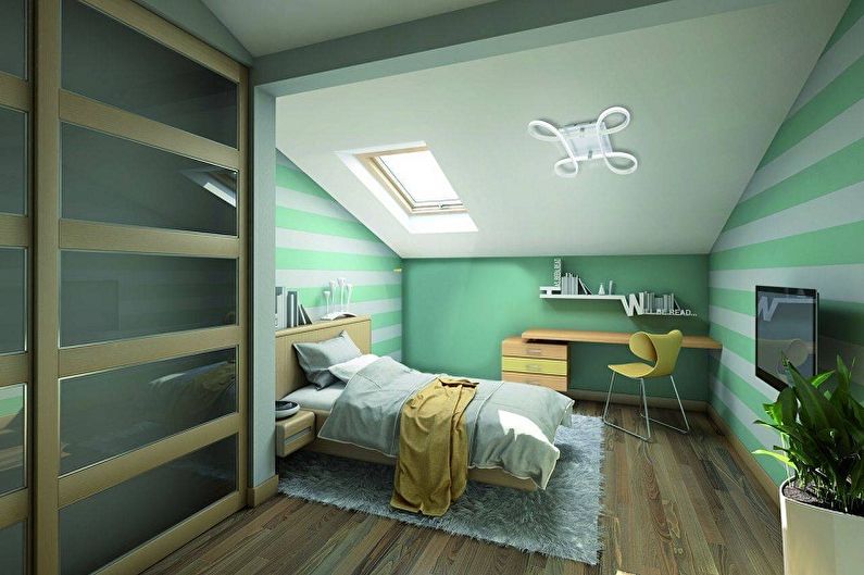 Diseño de dormitorio en el ático - Decoraciones de pared