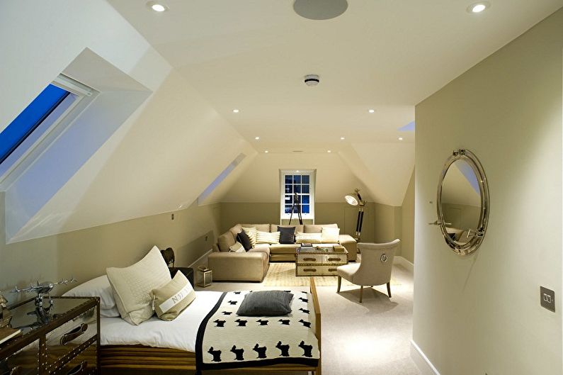 Diseño de dormitorio en el ático - Mobiliario e iluminación