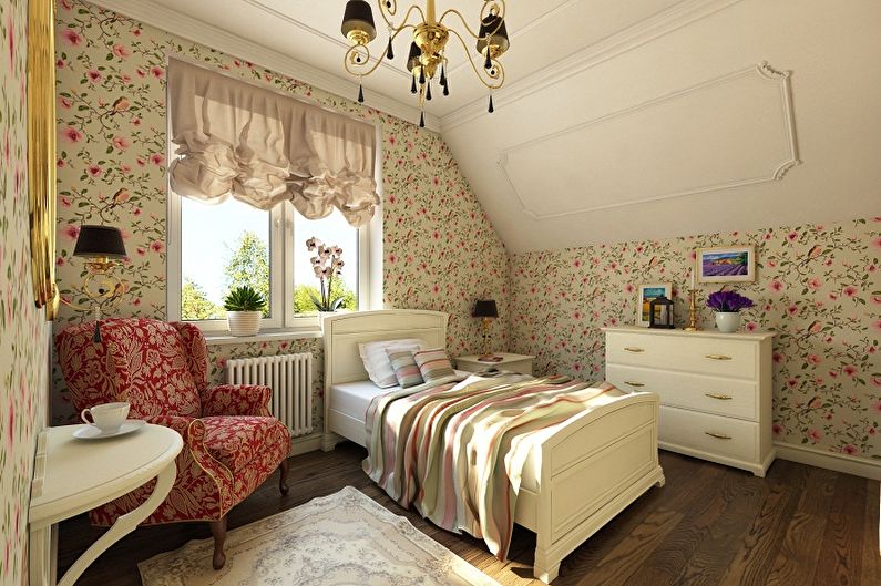 Dormitorio del ático de Provence - Diseño de interiores