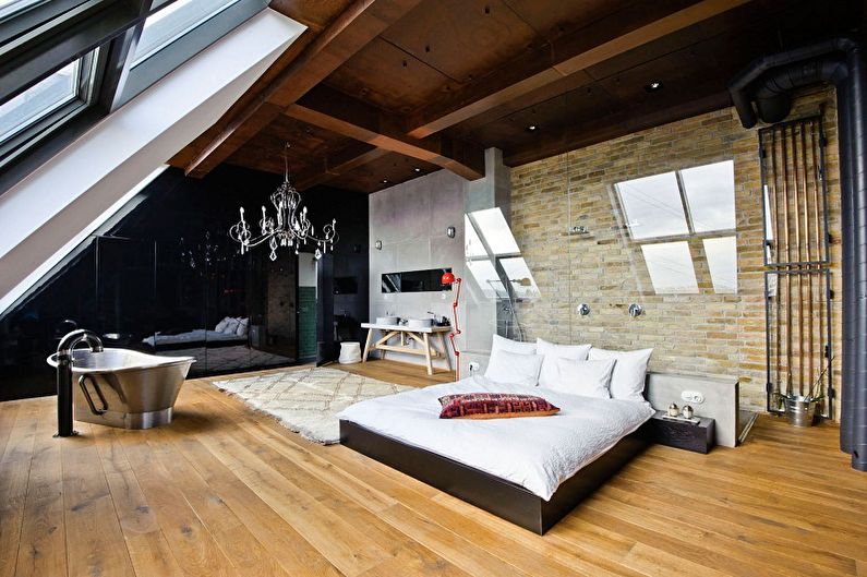 Dormitorio tipo loft en el ático - Diseño de interiores