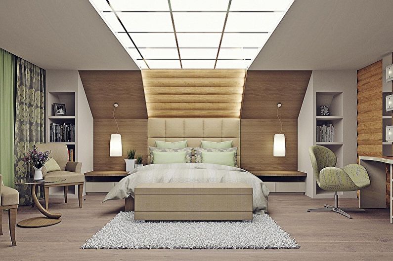 Interiérový dizajn spálne v podkroví - foto
