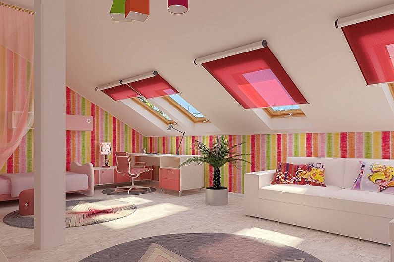 Diseño interior de un dormitorio en el ático - foto
