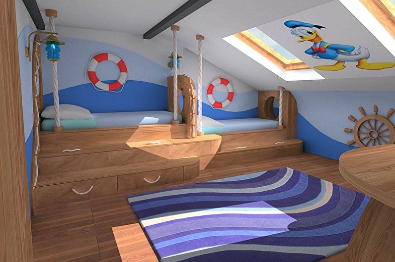 Diseño interior de un dormitorio en el ático - foto