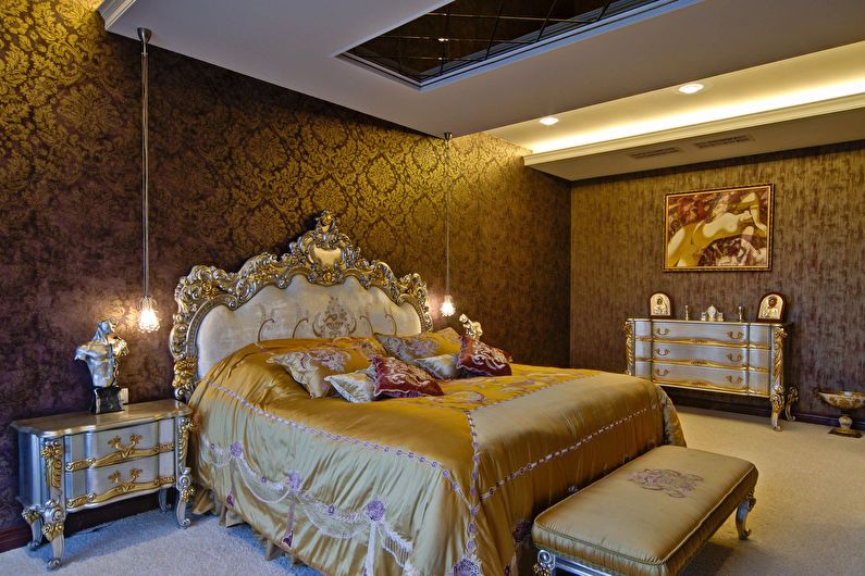Klasyczna sypialnia w kolorze złotym - projektowanie wnętrz