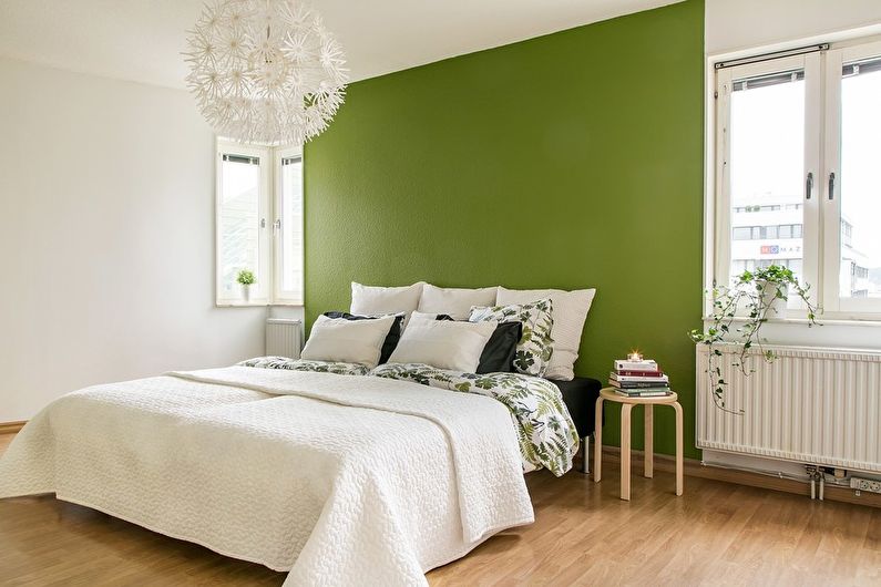 Zelena skandinavska spalnica - notranje oblikovanje