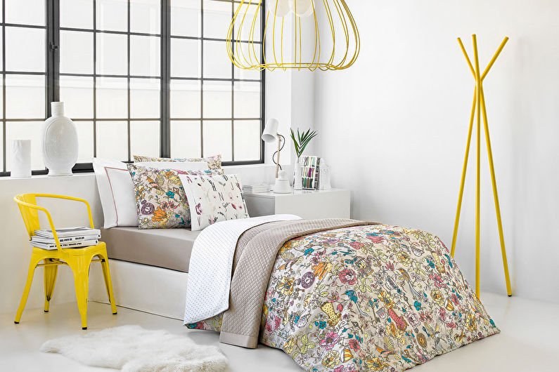 Sovrumsdesign i skandinavisk stil - inredning och textilier