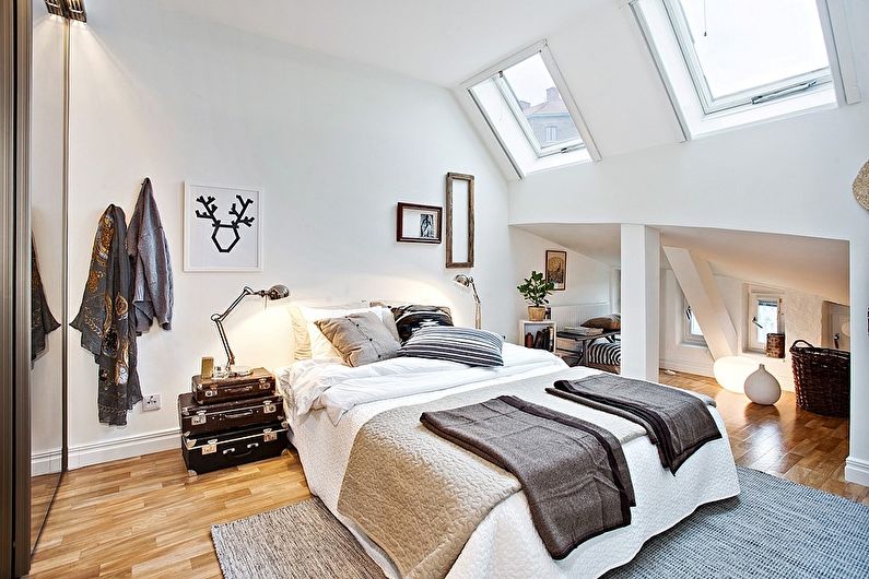 Notranjost spalnice v skandinavskem slogu - fotografija