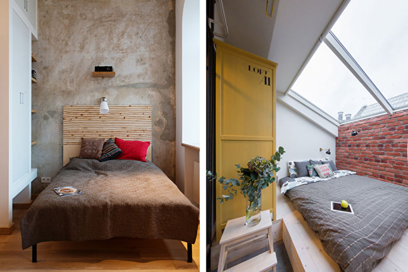 Dormitor mic în stil mansardă - Design interior