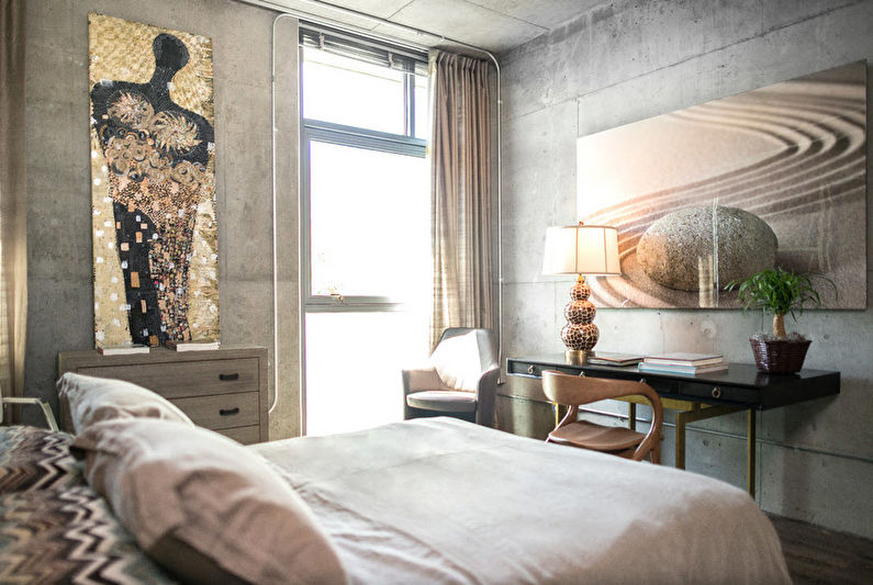 Design interior dormitor în stil mansardă - fotografie