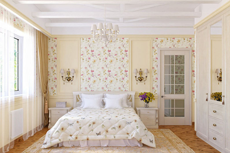 Projeto de quarto em estilo provençal - decoração de parede