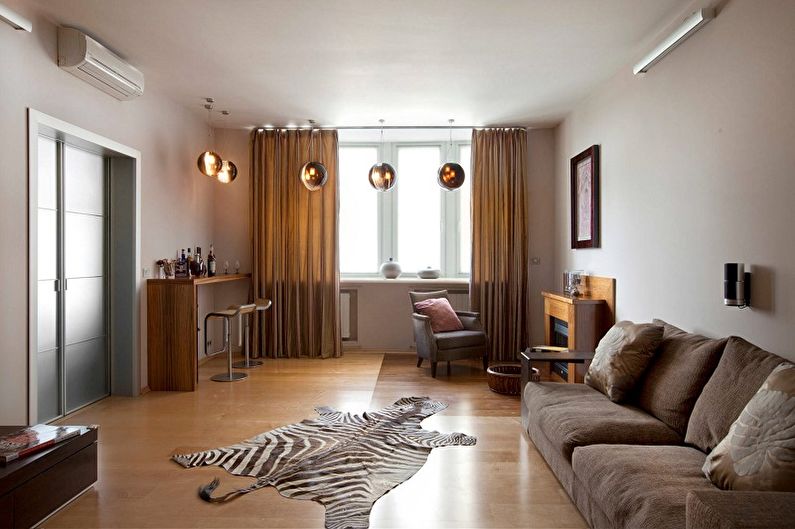 Úzky dizajn obývačky - podlahová úprava