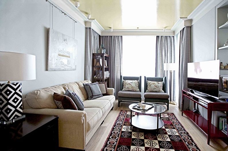 Interiérový dizajn úzkej obývačky - foto
