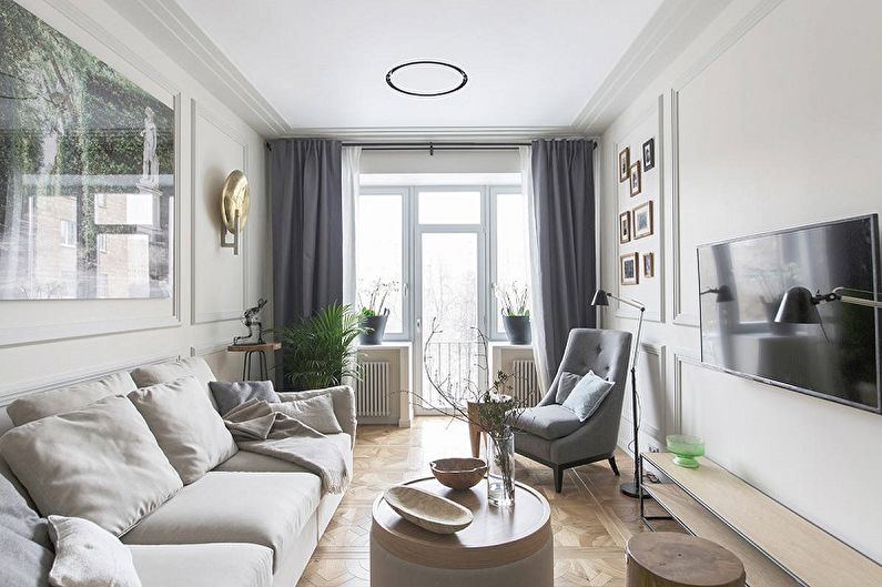 Interiérový dizajn úzkej obývačky - foto