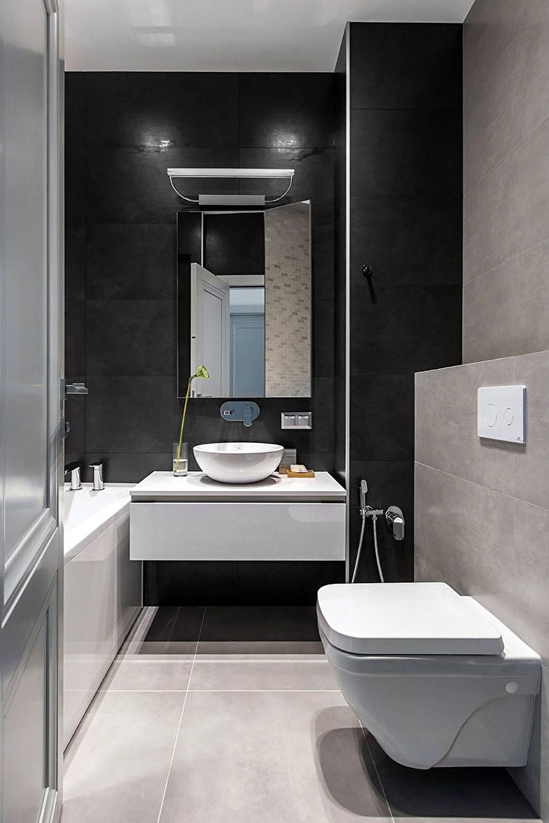 Design de interiores de banheiro estreito - foto
